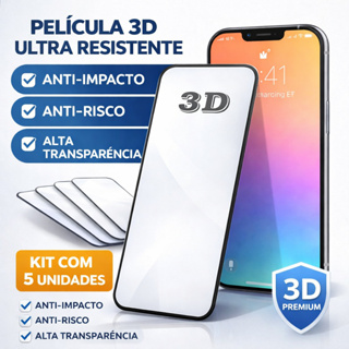 🔥 PELÍCULA 3D PARA IPHONE – KIT 5 UNIDADES | ANTI IMPACTO, ANTI RISCO, VIDRO TEMPERADO PREMIUM iPhone X ao 17PROMAX em Oferta na Shopee