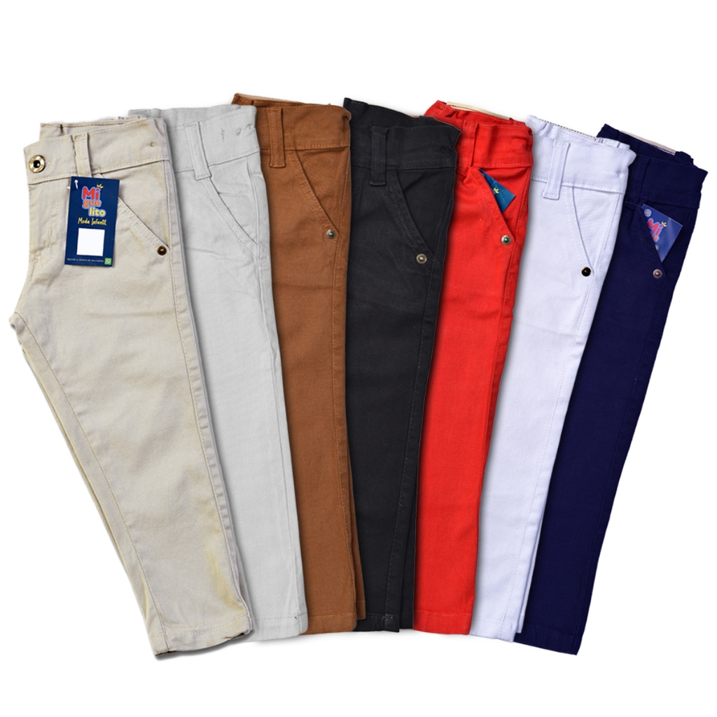 Calça Sarja Infantil Masculina Social com Ajuste Interno Menino para Casamento Batizado Festa Diversas Cores