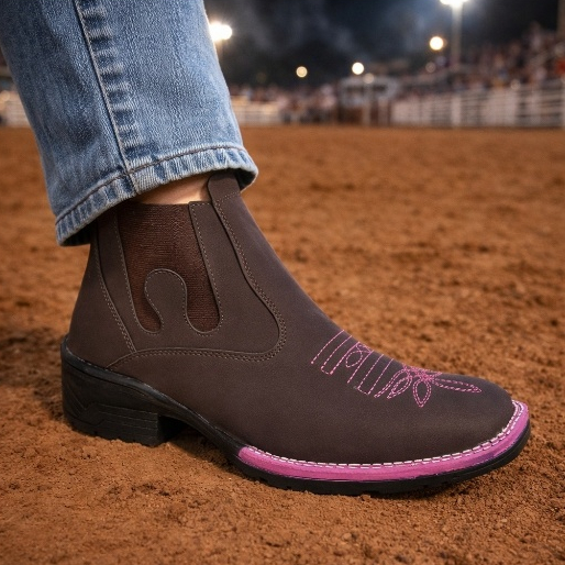 Botina Feminina  Texana Coutry Bota Calce Facil Estilo Western Bico Quadrado