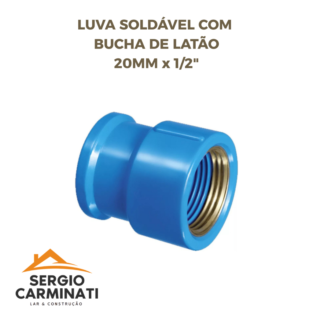 Kit Luva Soldável Azul com Bucha de Latão 20mm X 1/2". Escolha 3, 5, 10 ou 20 Unidades!