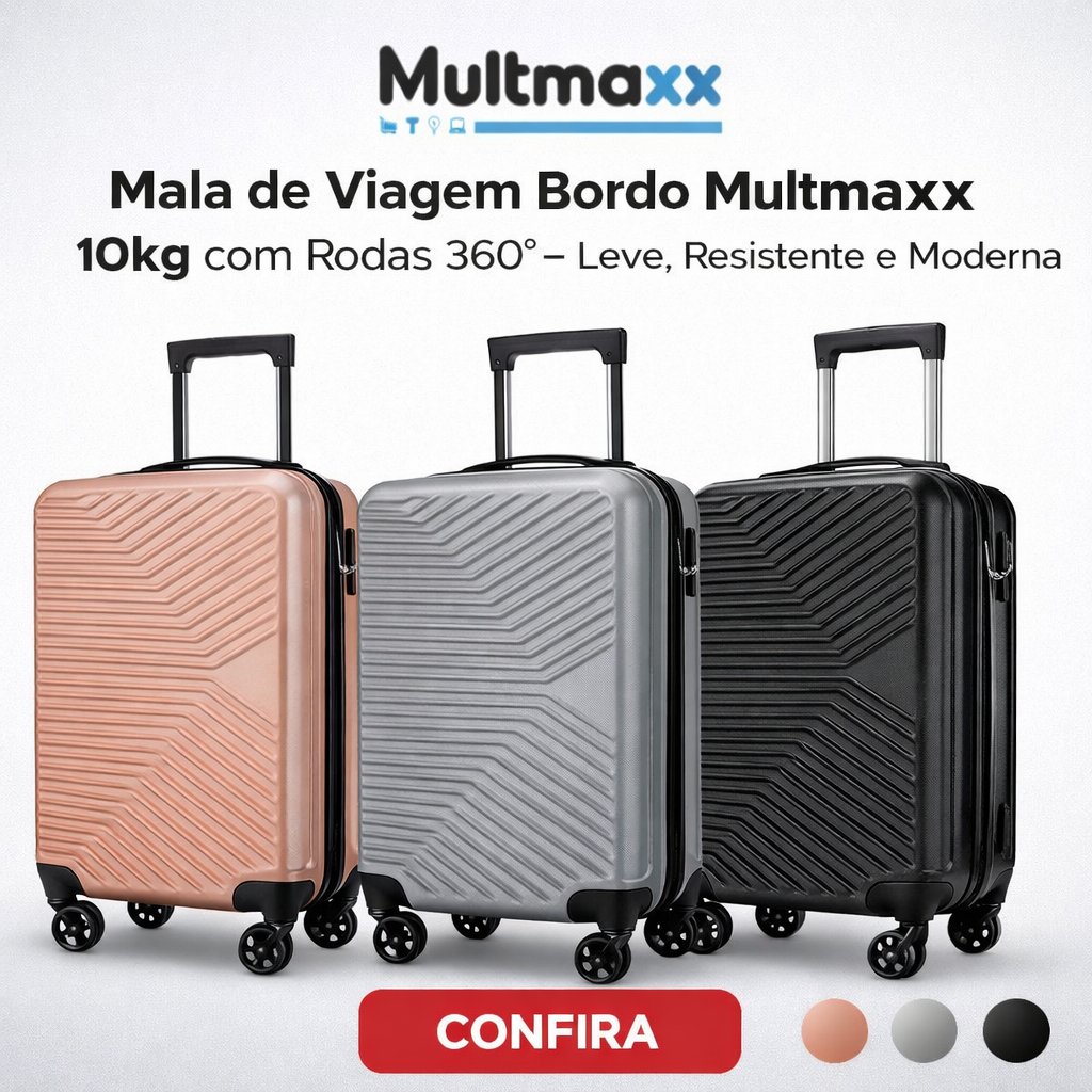 Mala de Viagem de Bordo 10kg Rodinhas 360º Padrão Anac Bolsa de Mão Multmaxx Linha Premium Cadeado