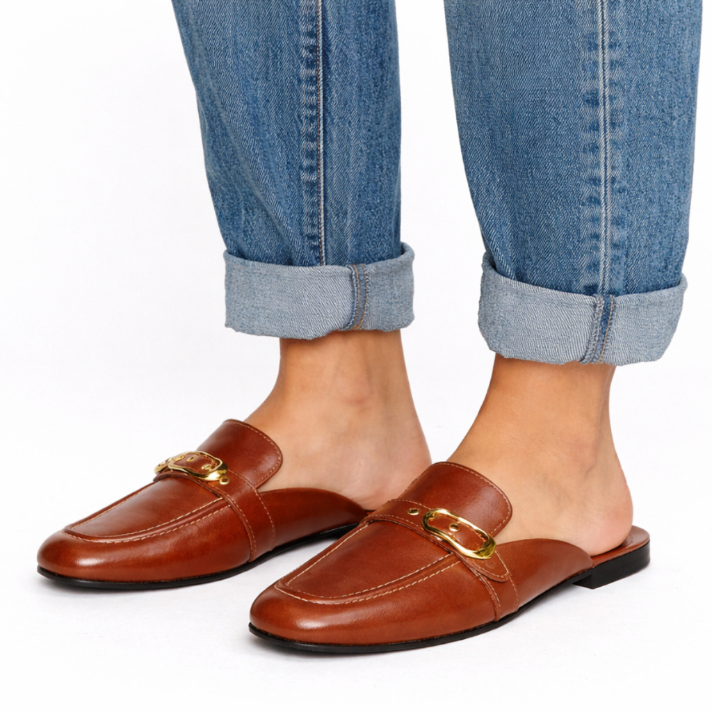 Mule Feminino Bico Quadrado Sapatilha Rasteira Sapato Confortável