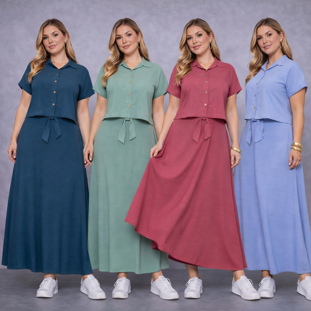 Conjunto Feminino Alfaiataria Cropped e Saia Longa Meia Lua com Fenda Moda Evangélica Elegante Premium
