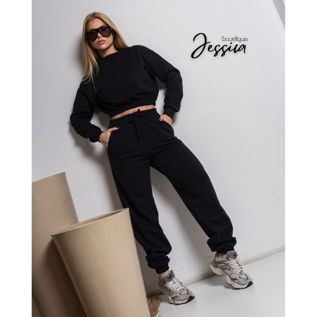 CONJUNTO FEMININO DE MOLETOM CALÇA JOGGER E BLUSA CROPEDD