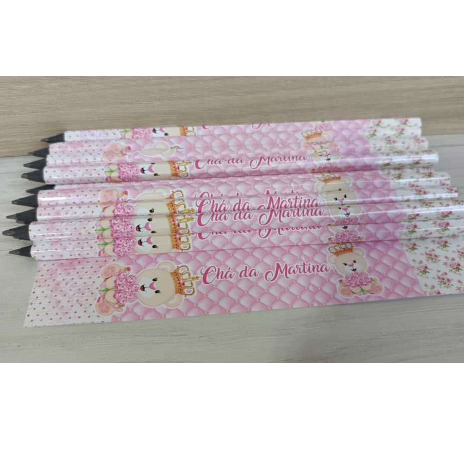 30 lembrancinha lápis personalizado para festa infantil Ursinha princesa chá de bebê