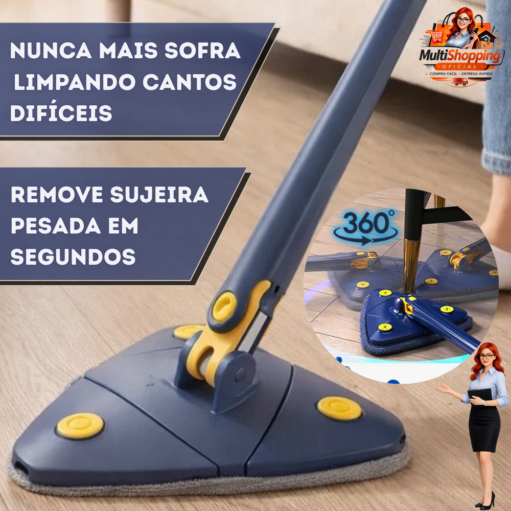Mope flat giratório Triangulo Ajustável 360º roldo Limpeza limpa chão piso e parede esfregão casa