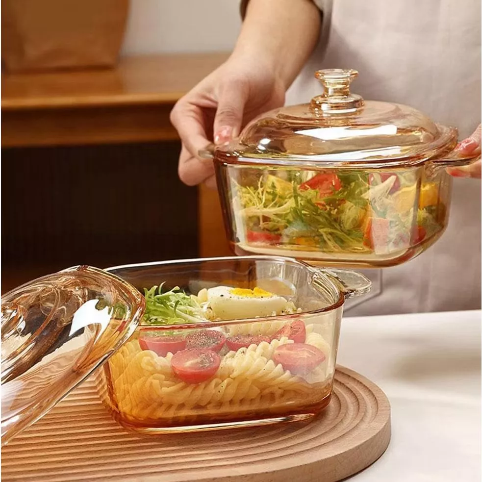 Tigela/Travessa  com tampa Âmbar Elegante em Vidro 850ml/800ml– Ideal para Servir, Decoração e Mesa Posta — imagem 1