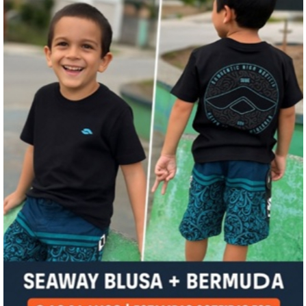 Conjunto Infantil Masculino Seaway Blusa + Bermuda 6 ao 14 anos Estampas Sortidas Top