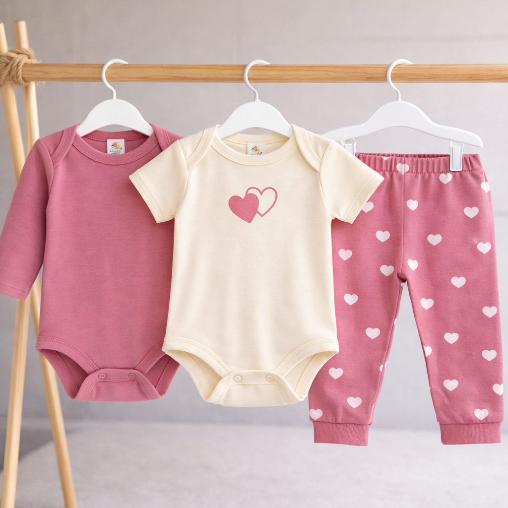 Conjunto Menina 3 Peças Roupa De Bebê Feminina Enxoval Algodão Kit Body Premium Conforto T...