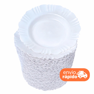 Kit até 100 Prato Fundo com Borda Branco Refeição Churrasco Festa Pratos Plastico Natal em Oferta na Shopee