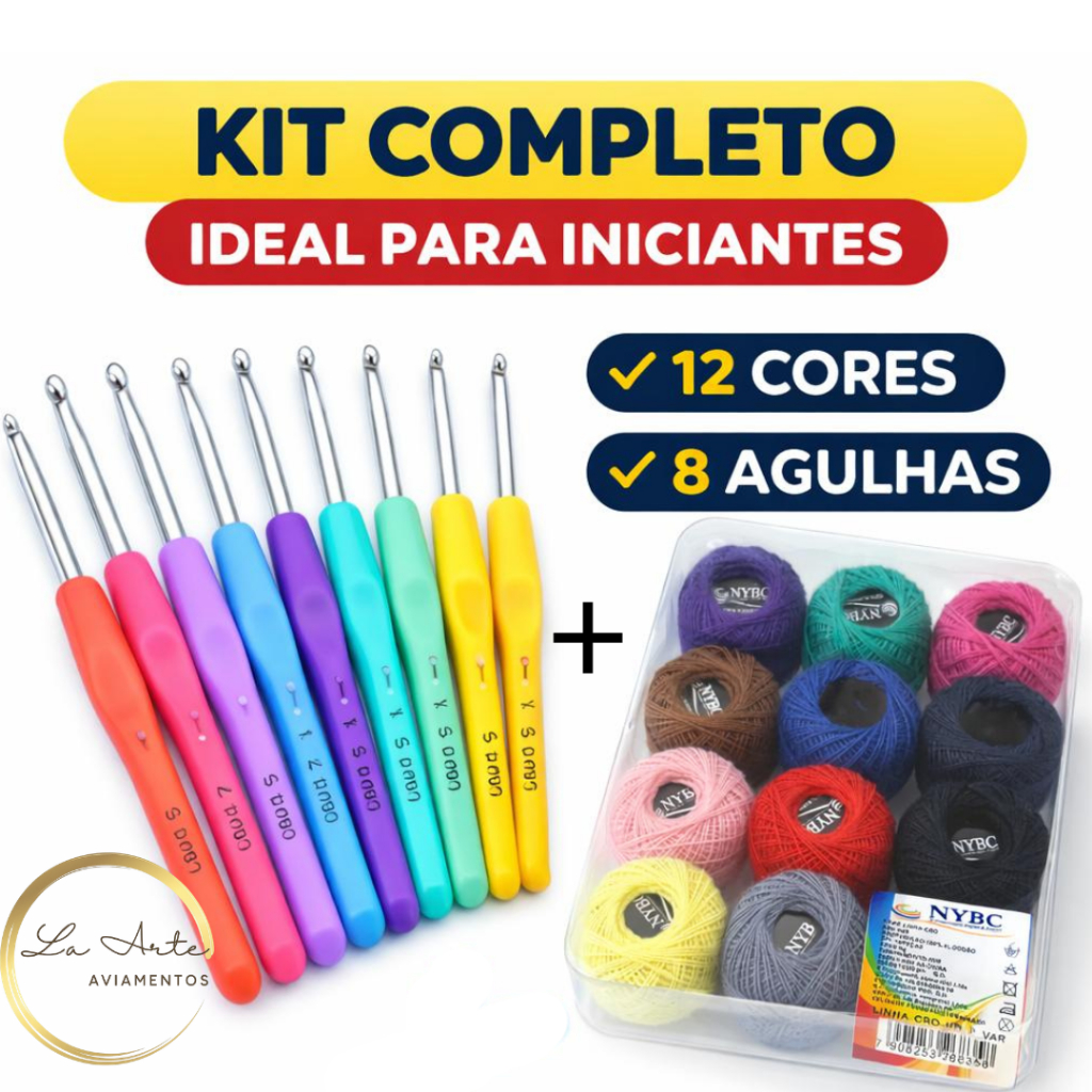 Kit Crochê Completo NYBC + Linhas Coloridas 12 Cores + Agulhas Ergonômicas Profissional Amigurumi Iniciante em Oferta na Shopee