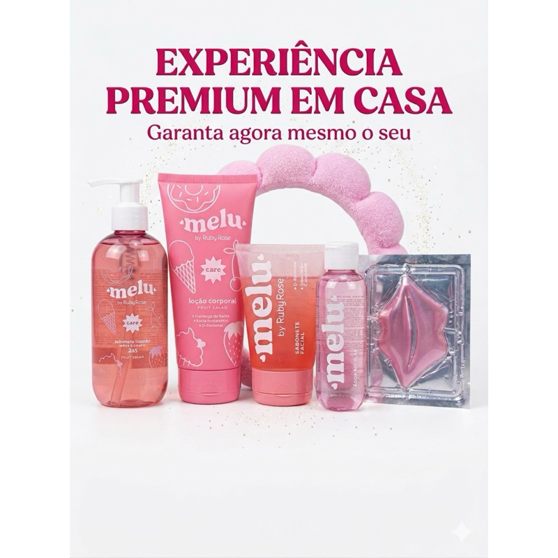 MELU RUBY ROSE LINHA COMPLETA Kit Skincare Feminino Autocuidado Spa Em Casa Presente Hidratante Facial