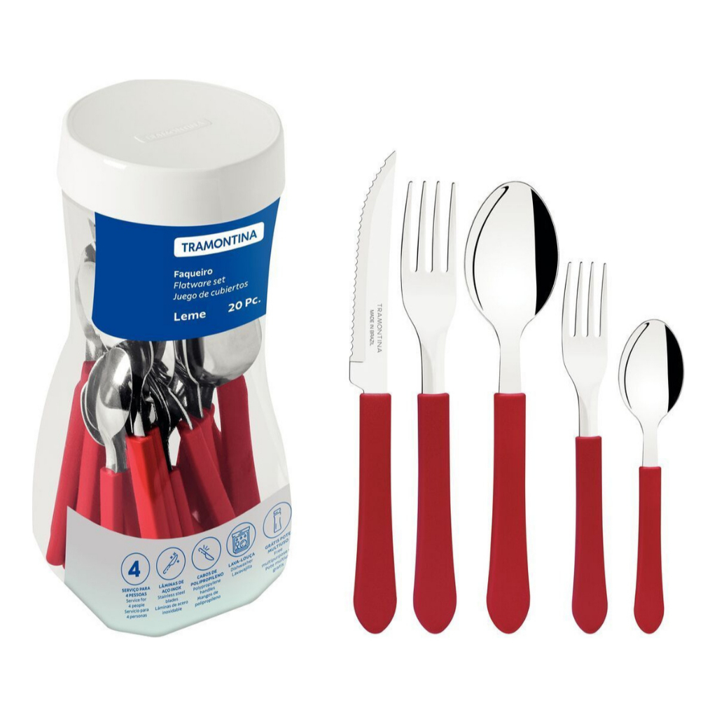 Faqueiro Tramontina Leme Lâminas em Aço Inox 20 Peças Talher Tramontina Facas Tramontina