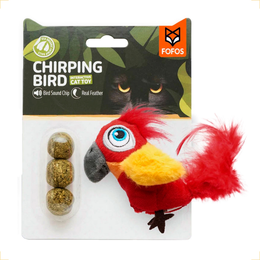 Pássaro Gato Brinquedo Som Interativo Toque Ativado De Pelúcia Penas C/ Apito 3 Bolinhas Catnip Aves