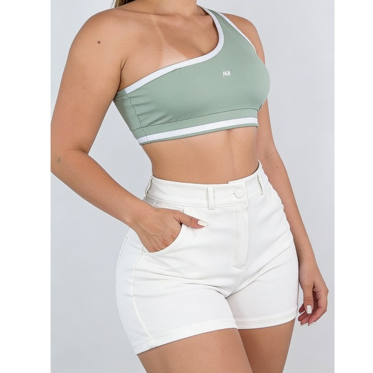 Short Feminino Cintura Alta com Botão  Encapado Tecido em Neoprene Moda Verão em Promoção 2026 Copa Do Mundo