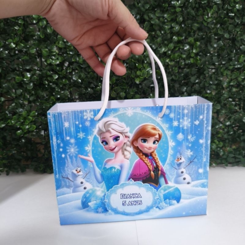 Sacolinha Personalizada Frozen Luxo Elsa e Anna | Lembrancinha Festa Infantil | Aniversário Frozen