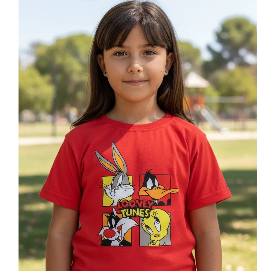Camiseta Infantil Looney Tunes Personagens Clássicos Estampa Divertida Roupa Menina Confortável Moda Kids