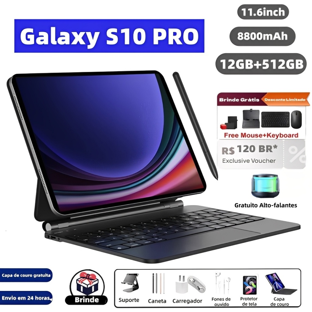 Tablet Galaxy S10 12 Gb + 512 Gb 11,6 Polegadas HD Dual Sim Dual Core 8800 mAh Android Teclado, Mouse e Alto-falante - Miniatura 5