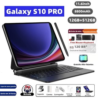 【Teclado e mouse gratuitos】Galaxy S10 Pro Tablet 12 GB de RAM + 512 GB de ROM Tela HD de 11,6 polegadas Android5G