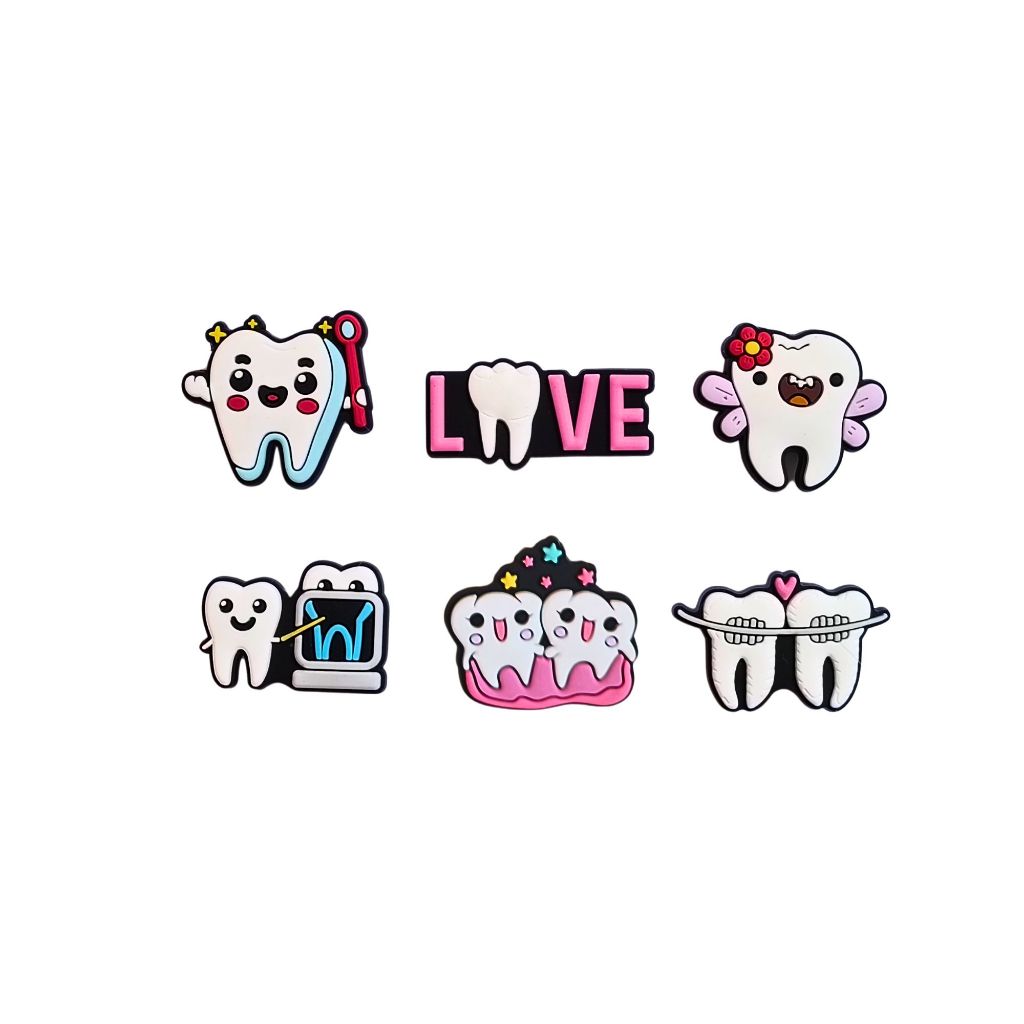 Pin Bottons para sandália Dente Dentista Odonto kit com 6 pingentes em Oferta na Shopee