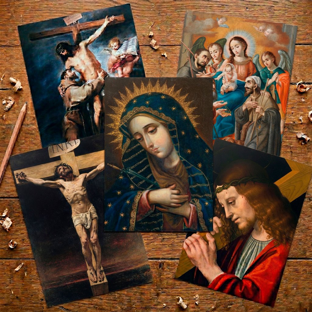 Poster Adesivo A4 Religioso Católico Arte Sacra Jesus Maria Santos Tinta Pigmentada Decoração