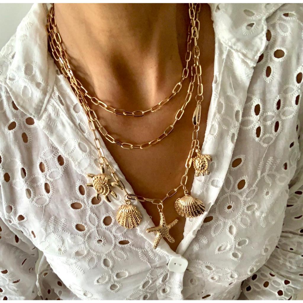 Acessórios Dourados Femininos Maxi Colar Elegante Geométrico, Moda Casual Boho Vintage