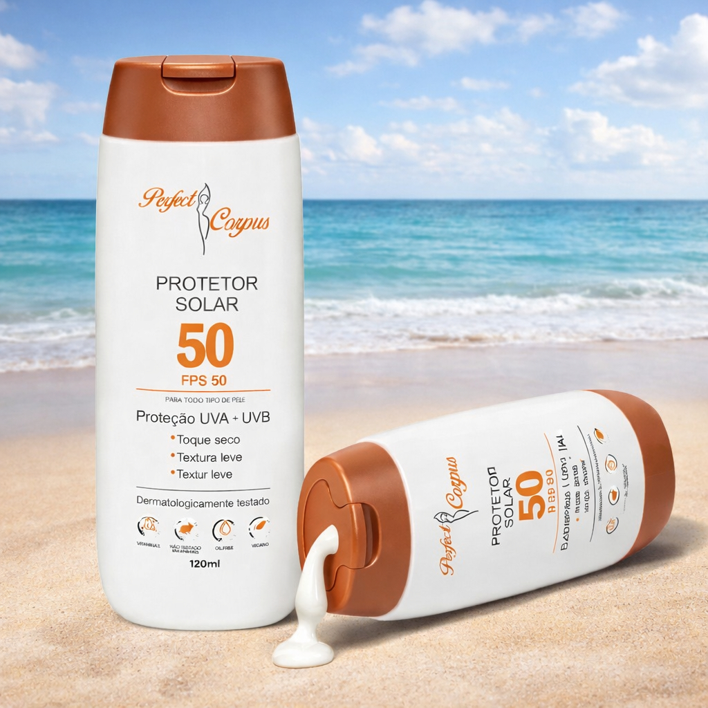 Protetor Solar FPS 50 Perfect Corpus 120ml Proteção UVA UVB Textura Leve Toque Seco Uso Diário