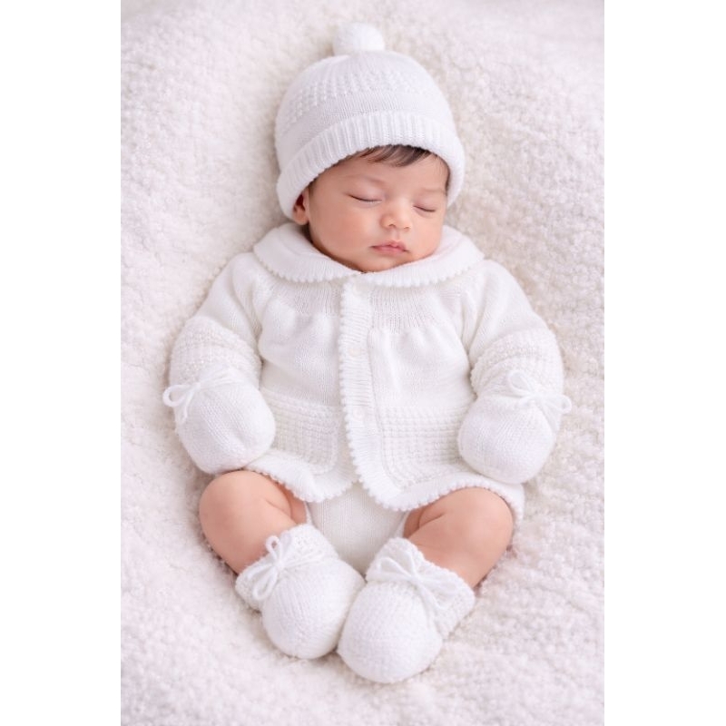 Casquinho cardigan gorro luva e meia sapatinho de lã tricô kit bebê recém nascido