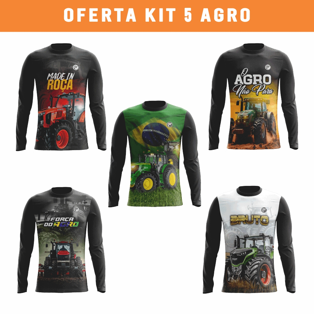 Kit 5 Camisa do Agro Masculina Diversas UV Trator Proteção Solar Brasil Agropecuária Camiseta em Oferta na Shopee