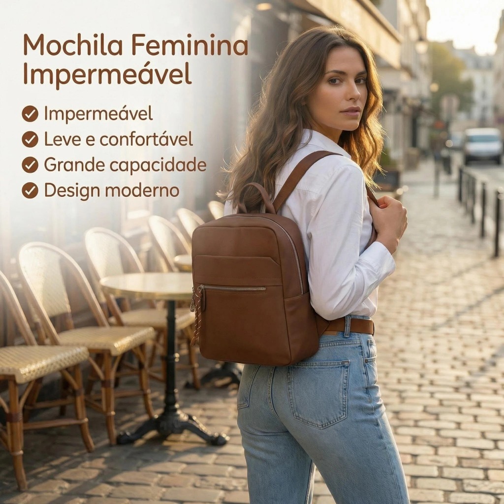Mochila Feminina Nylon Impermeável Grande com Zíper Leve Espaçosa Resistente Moderna para Trabalho Faculdade Dia a Dia