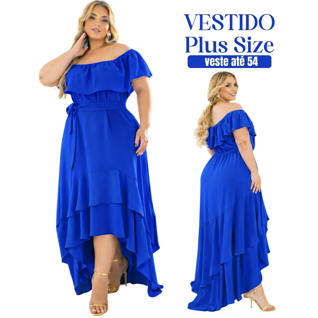 Vestido Plus Size Longo Ciganinha Babado Elegante Veste Até 54