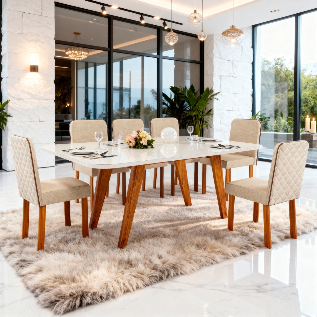 Sala de Jantar 180x90 Mavie MDF/Vidro 6 Cad Ayla Bom Pastor