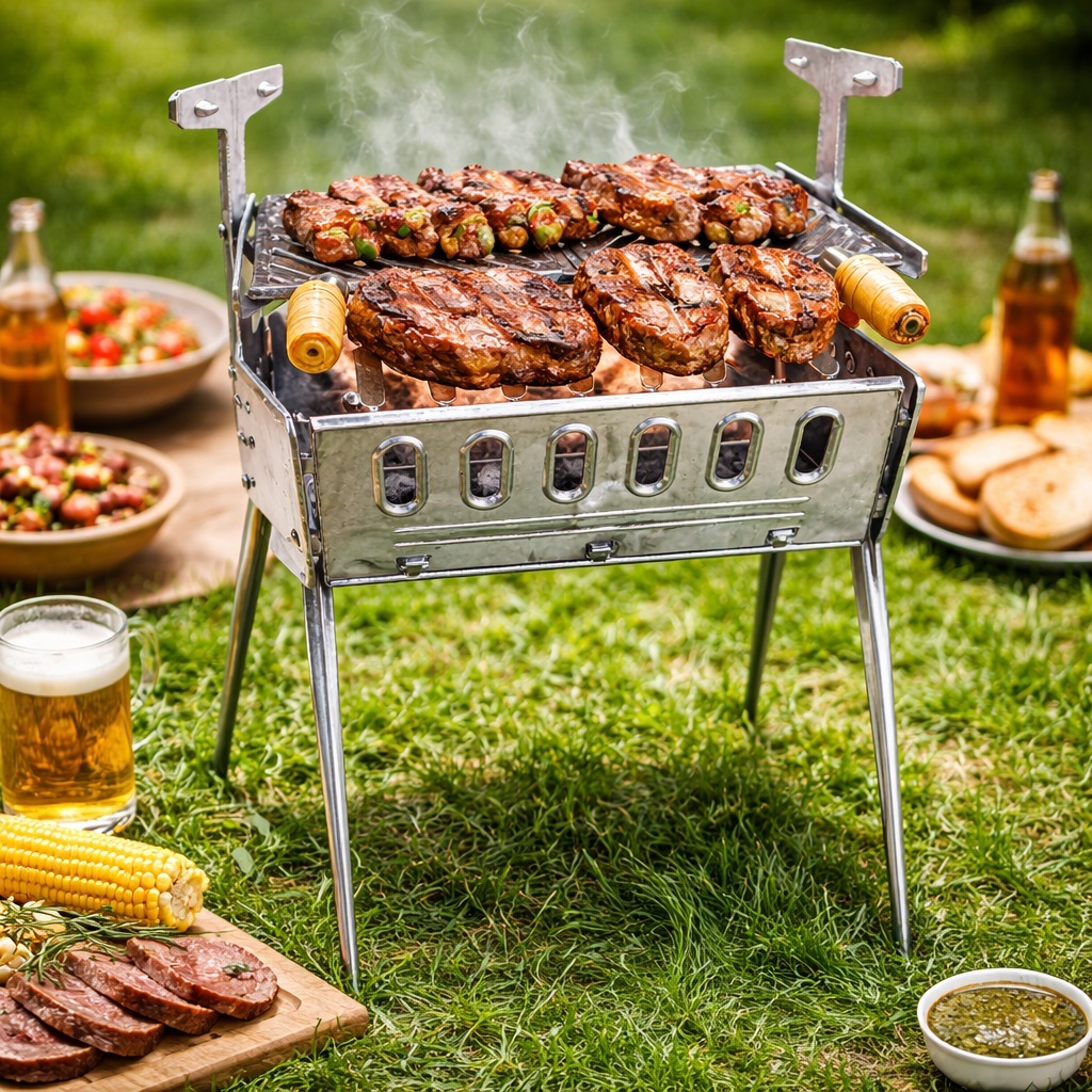 Churrasqueira Portátil Desmontável 66cm Alumínio Puro Fundido + Grelha Excelente Qualidade Churrasco