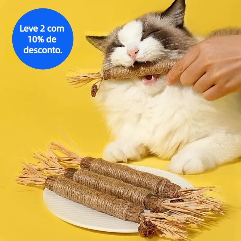 Brinquedo de Madeira para Gatos - Bastão Natural para Dentição, Limpeza Dental e Alívio do Estresse