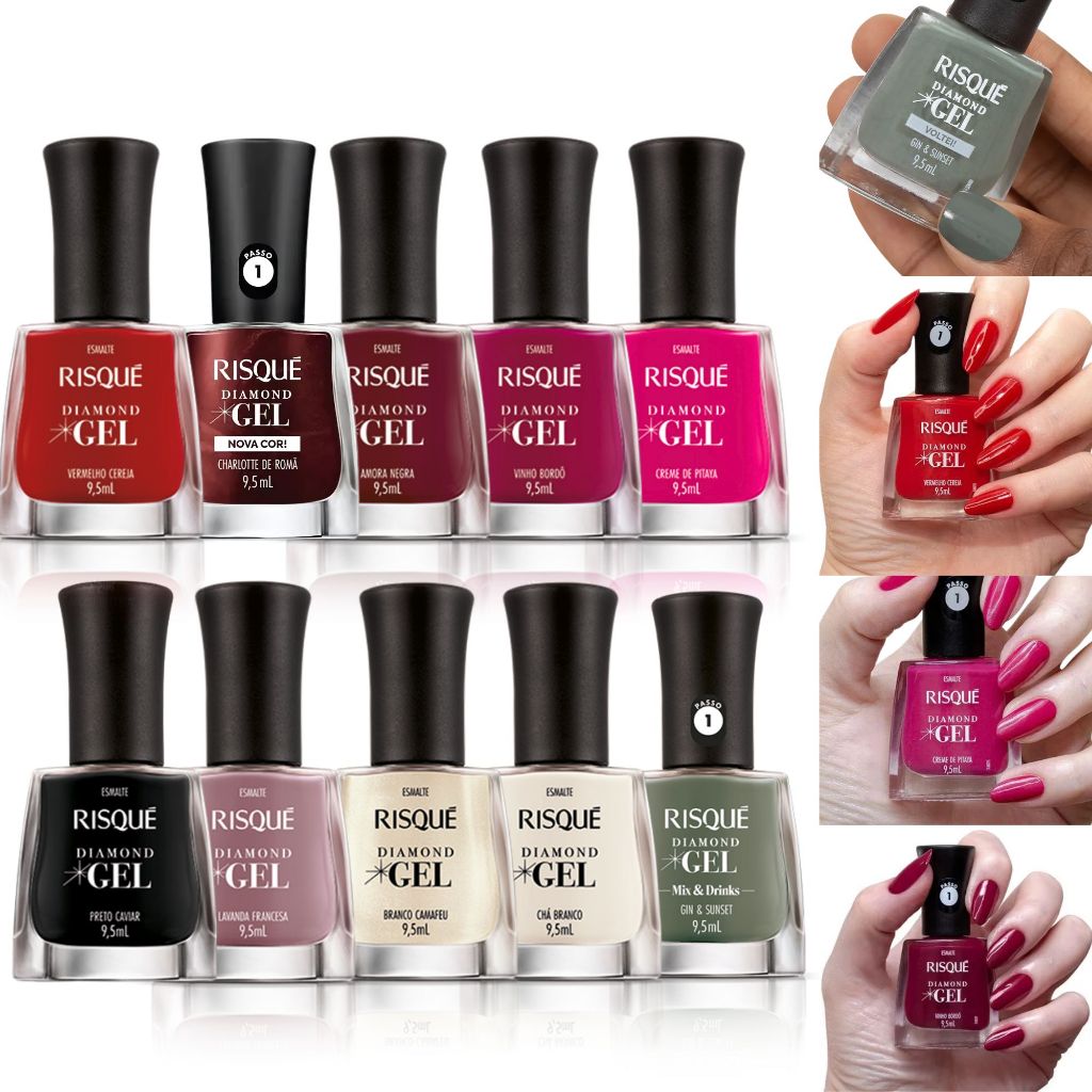 Esmaltes Risque Diamond Unha Gel 9,5ml Cremosos Esmalte em Gel