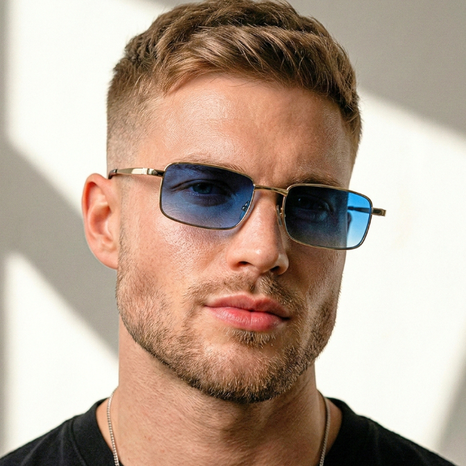 Óculos de Sol Dourado Azul Degradê Retangular Classico Retro Tendencia Blogueira uv400 Feminino em Oferta na Shopee