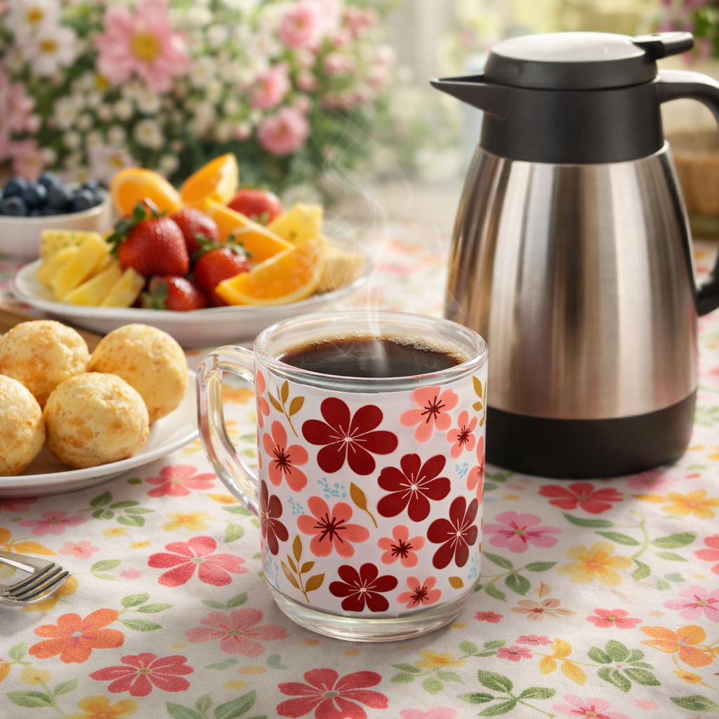 Xícara Caneca Café Chá Ágata Vidro 200ml Decorada Floral