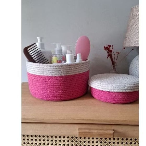 2 cestos organizadores para comoda cor pink e areia