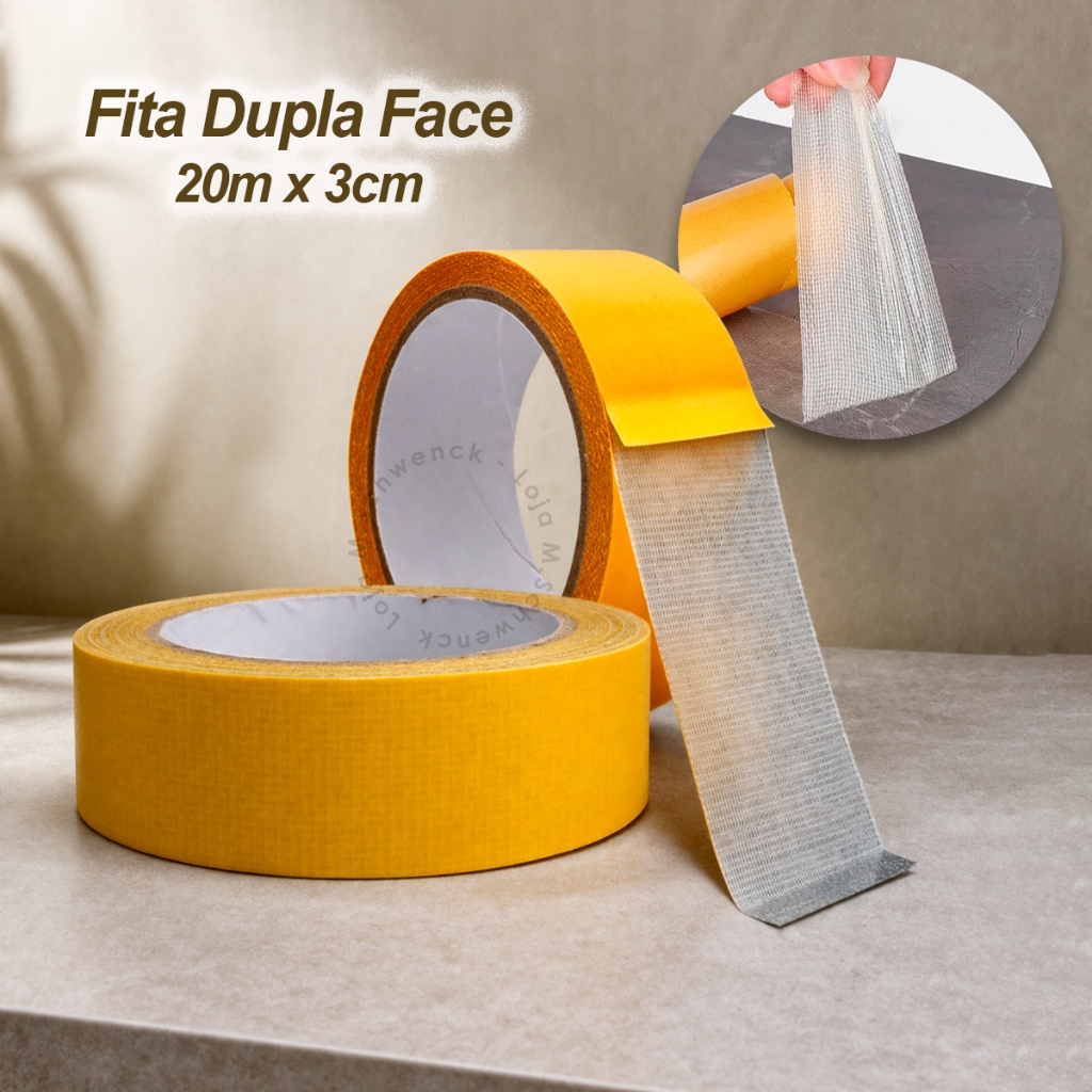 Fita Adesiva Dupla Face 20m x 3cm Amarela Alta Fixação Tapete Tecido Resistente Ao Calor Impermeável