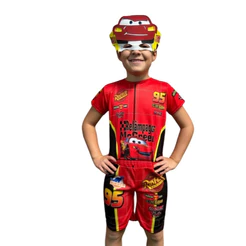 Roupa Fantasia Infantil Relâmpago Mcqueen Carros Piloto Com Mascara De E.v.a
