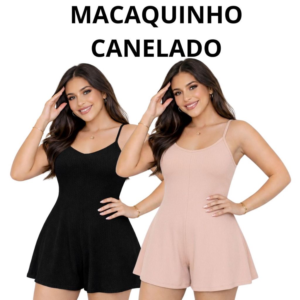 Macaquinho Feminino Canelado Alcinha Confortável  Larguinho Básico