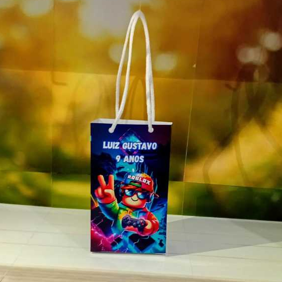 Sacolinha Personalizada Roblox Aniversário Infantil - Nome e idade Lembrancinha sacola de Doces