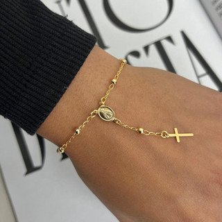 Pulseira Terço Nossa Senhora Bolinha Banhado a Ouro 18k