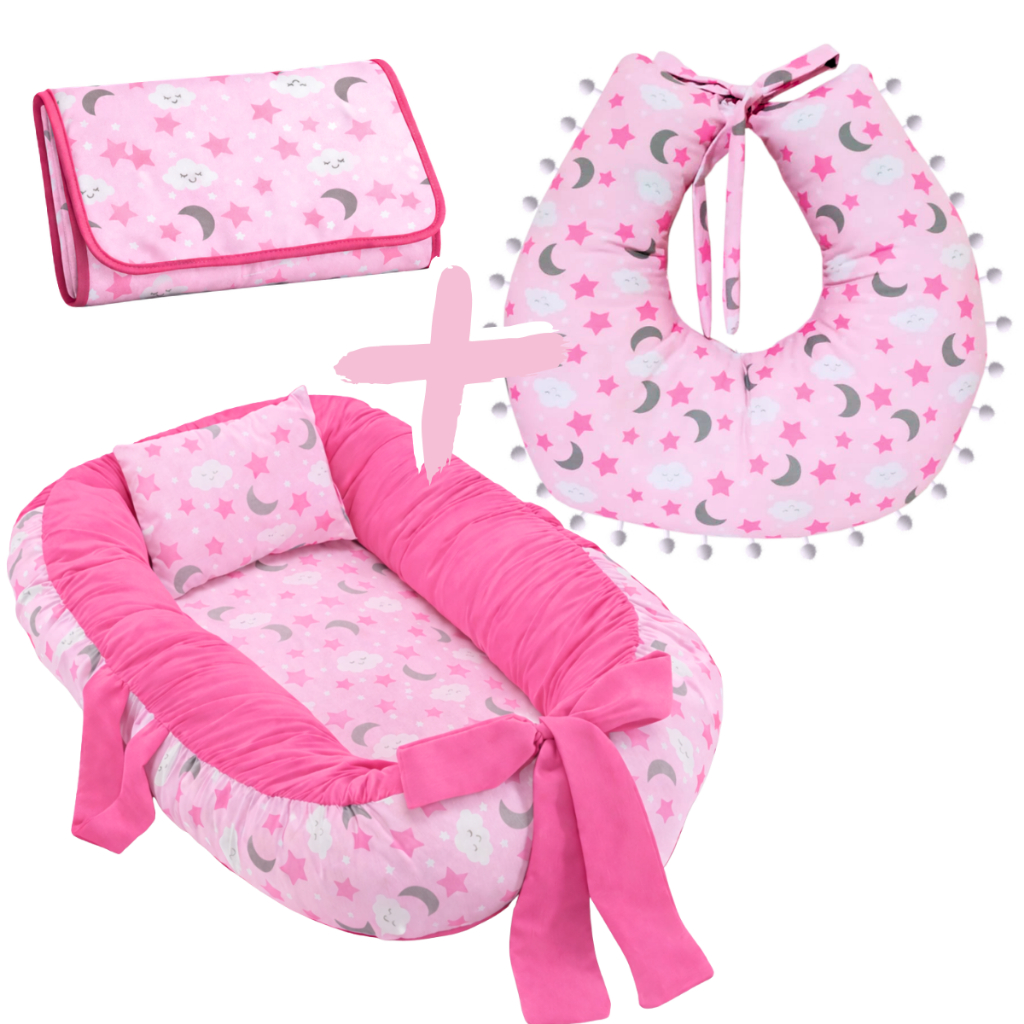 Kit Ninho Redutor para Berço + Almofada Amamentação para Amamentar + Trocador Portatil Porta Fralda Impermeável Dobrável