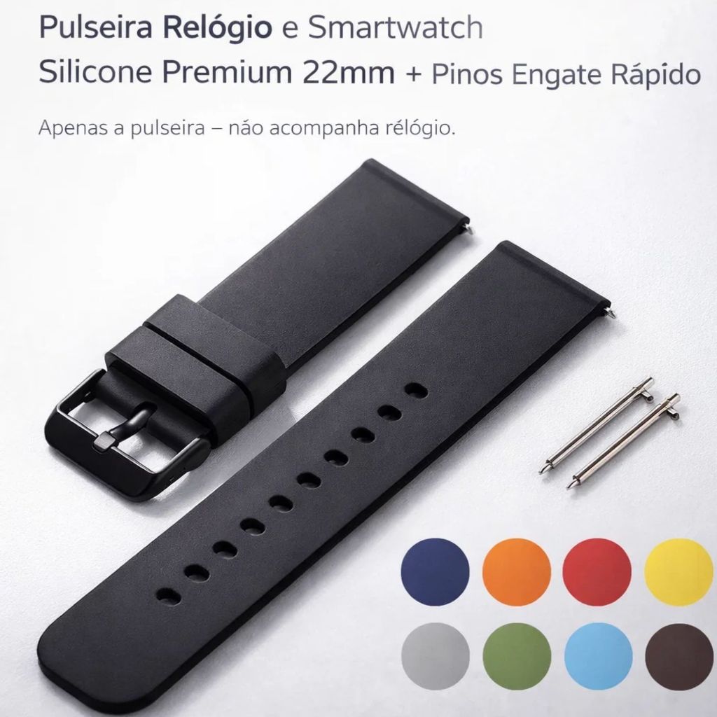Pulseira Relógio Smartwatch Silicone Premium 22mm + Pinos Engate Rápido