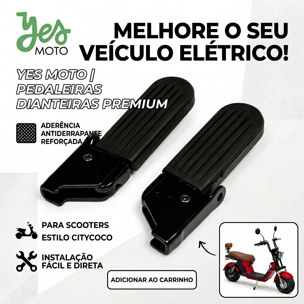 Pedaleira Dianteira Para Scooter Elétrica Citycoco Goov Shineray Preta Antiderrapante (Par)