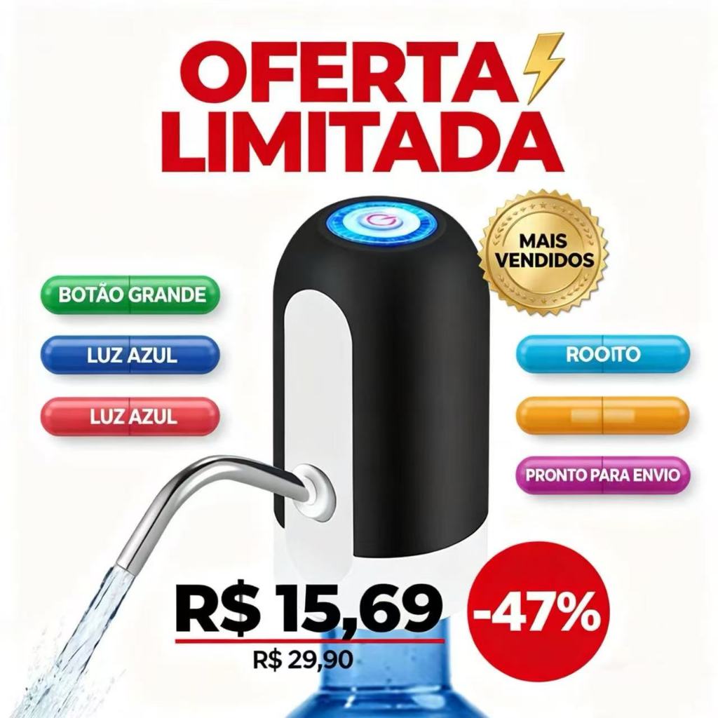 Bomba Elétrica para Galão de Água Recarregável USB Dispensador Automático Promoção
