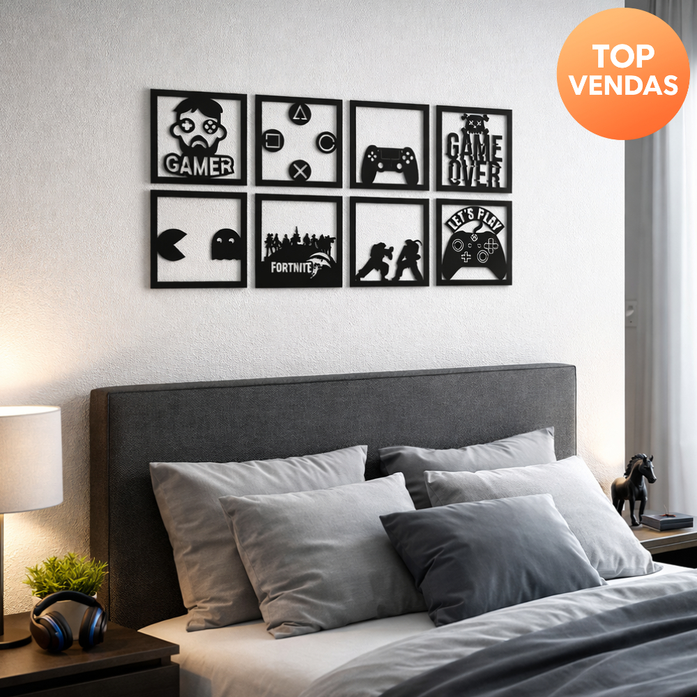 8 Quadros Gamer Para Decoração de Quarto Gamer - Coisas para Decorar Quarto Gamer Setup Gamer Over War Craft e Outros