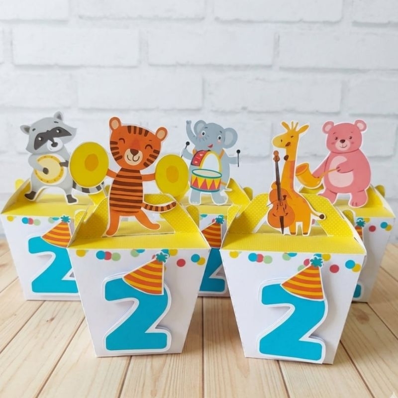 Kit Caixinhas Sushi, Caixinhas bala e Caixinhas pirâmide tema Animais Musicais | Lembrancinha Caixinhas Personalizadas
