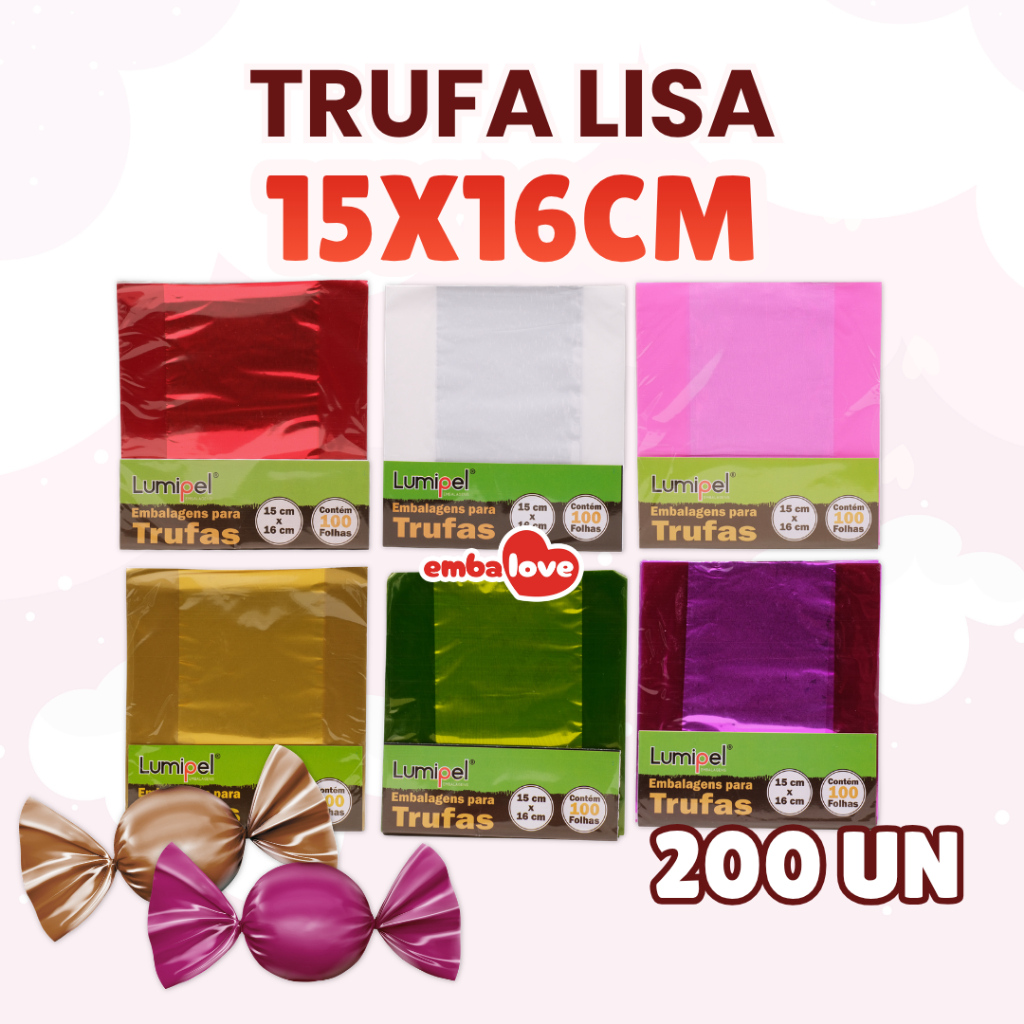 200 Embalagem para Trufa 15x16cm Lisos
